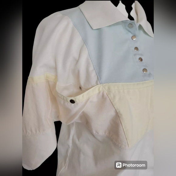 Vtg Colorblock Top Size Small Collared Snap Button - Picture 4 of 10